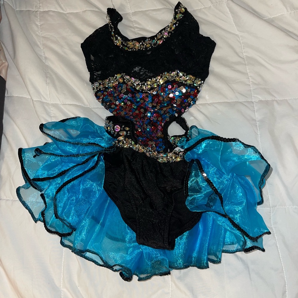 Girls black and blue glamour costume, small child